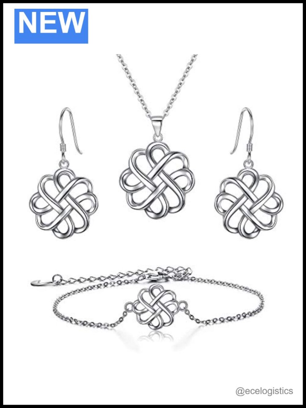 925 Sterling Silver Celtic Knot Jewelry Set Necklace Earrings Bracelet Gift